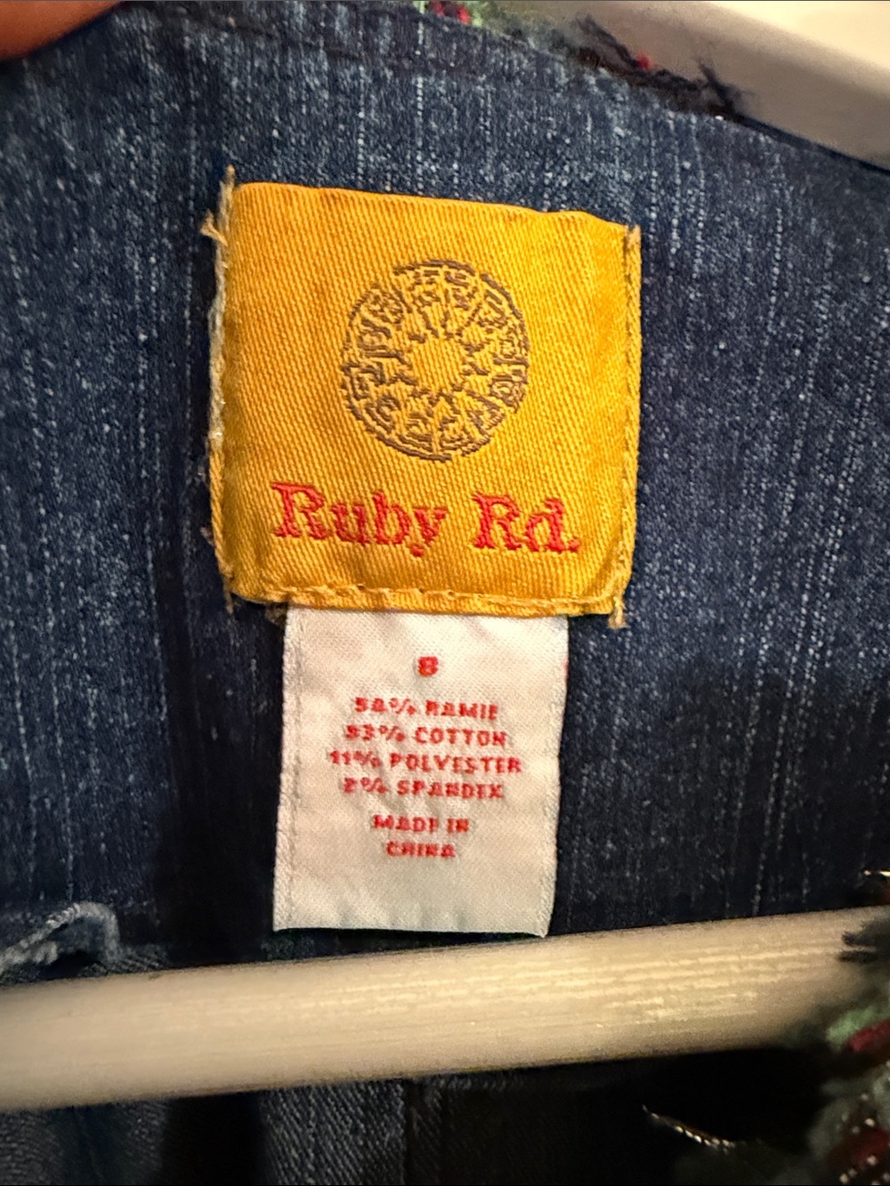 Ruby Rd. Blue Denim Jacket with Multicolor Embroidered Trim - Picture 2 of 7